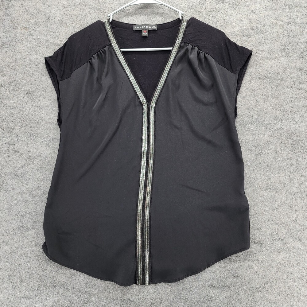 Rock Republic Shirt Womens XS Sleeveless Black V Neck